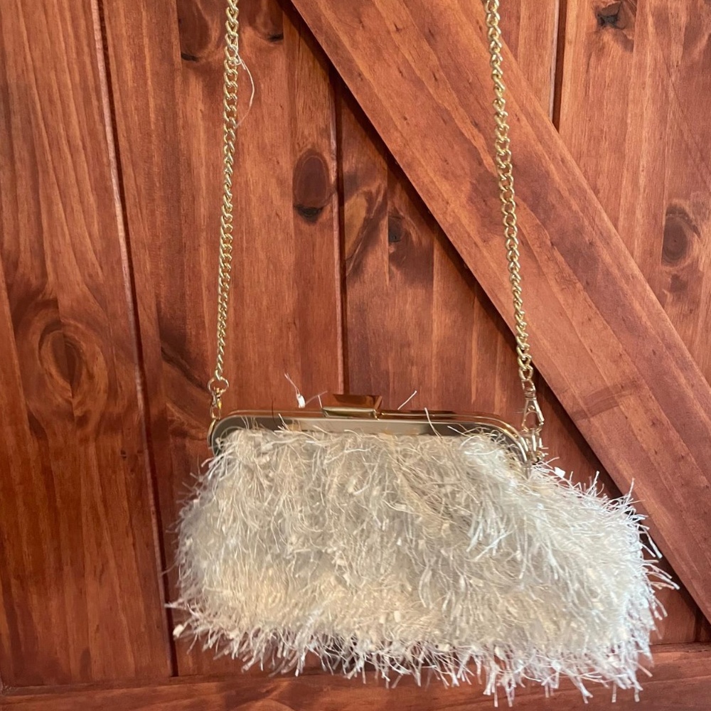 Altar'd State-Feather Crossbody Clutch, white